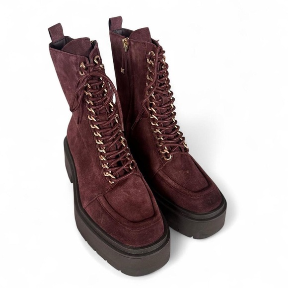 Sam Edelman Lovrin Burgundy Suede Platform Combat Boots 7 NWT - Picture 4 of 8
